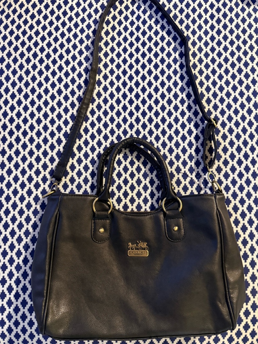 Coach Black Leather Satchel Gold Logo Classic Structured Adjustable Strap